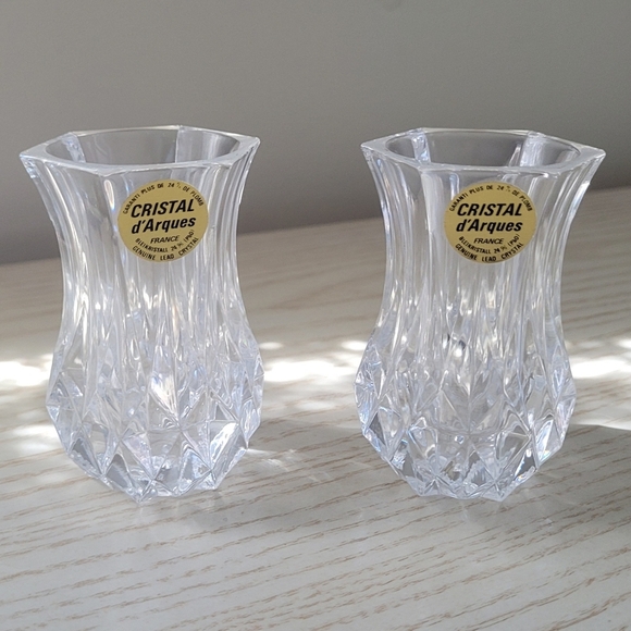 CRISTAL D'ARQUES Vintage Set of Two Lead Crystal Vases Violette Collection - Picture 2 of 8
